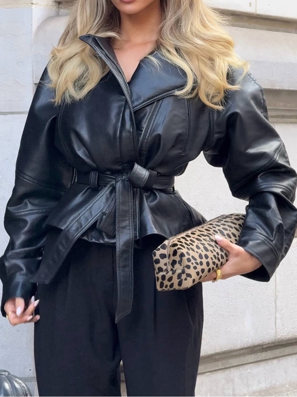 Zara Faux Leather Belted Jacket